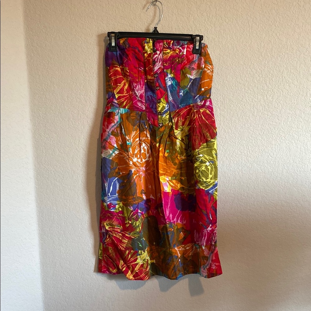 Anthropologie Orange Pink Ruched Bubble Midi Skirt